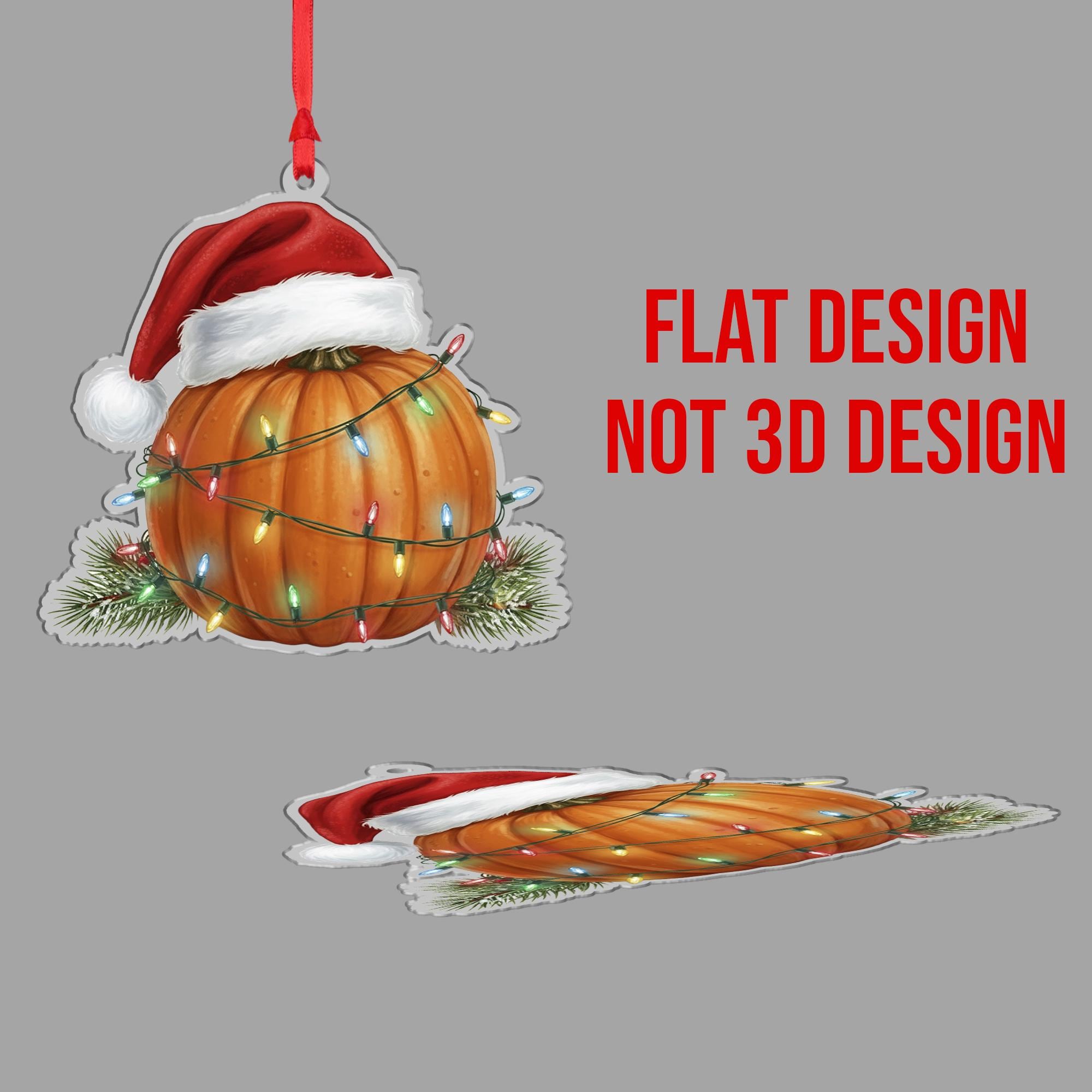 Pumpkin Ornament with Santa Hat and Holiday Lights, Christmas Decoration with Pine Detail