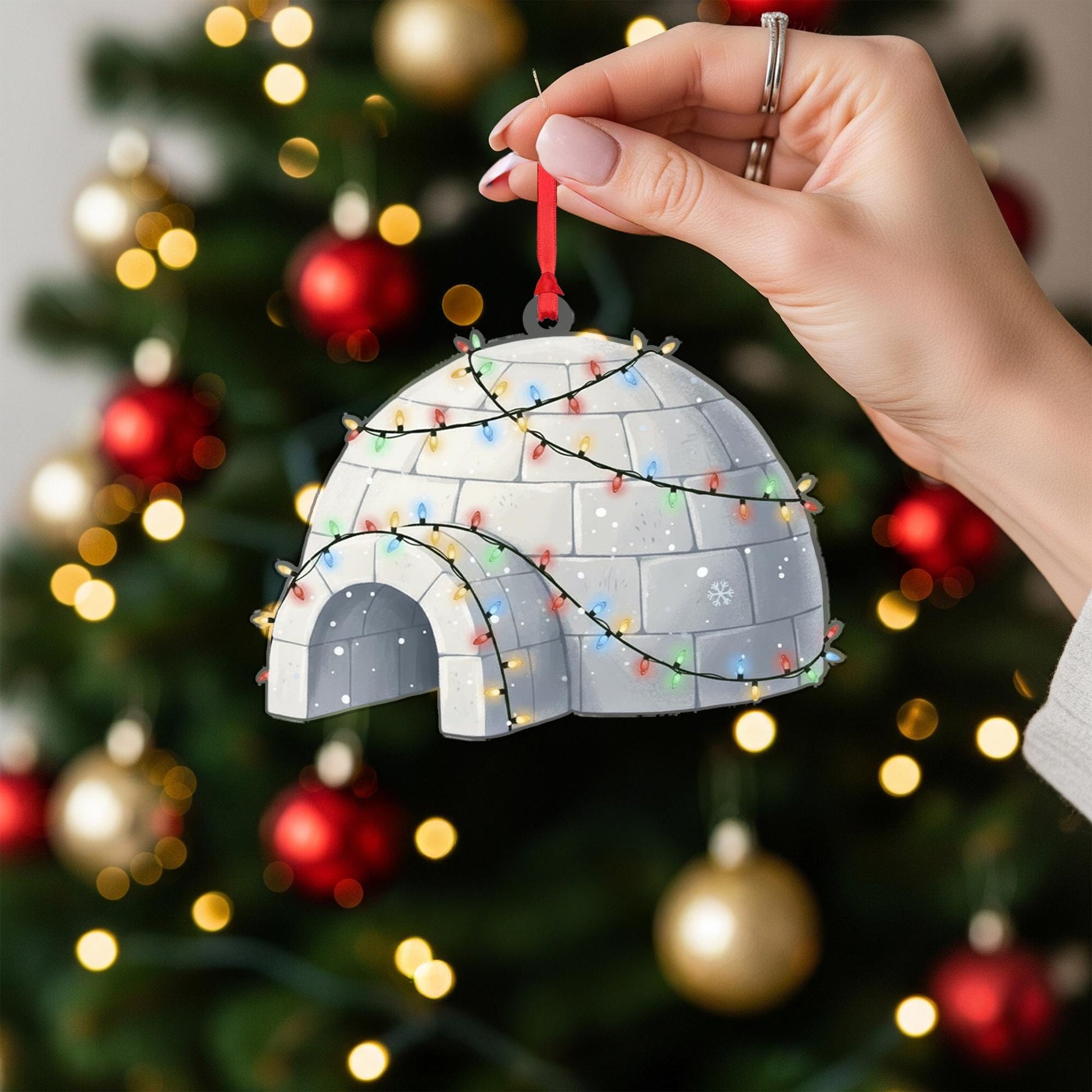 Igloo Ornament with Holiday Lights, Winter Snow House Christmas Decoration