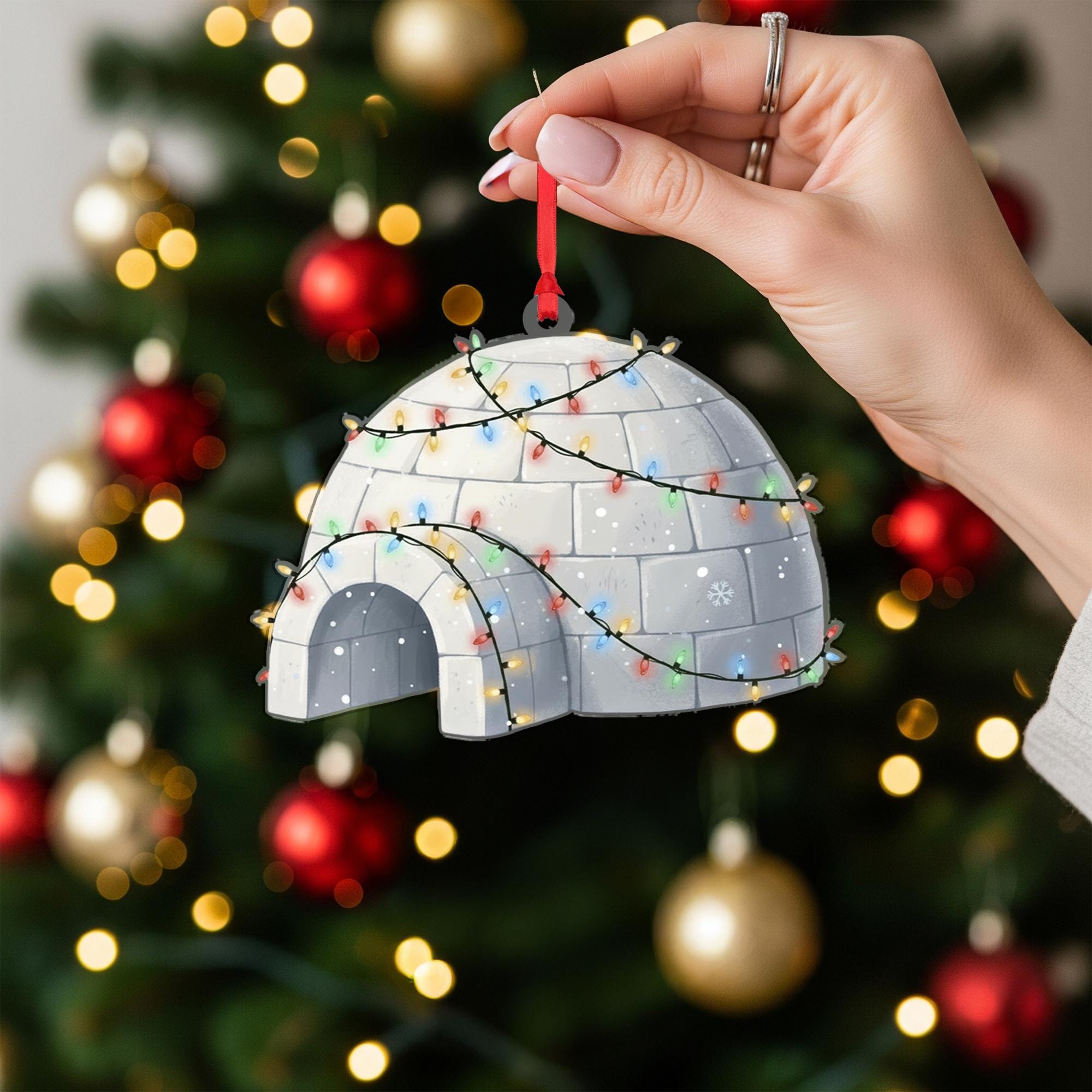 Igloo Ornament with Holiday Lights, Winter Snow House Christmas Decoration