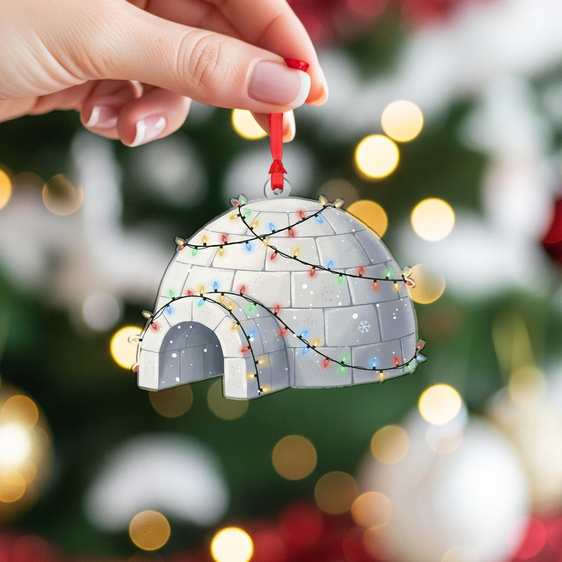 Igloo Ornament with Holiday Lights, Winter Snow House Christmas Decoration