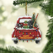 Hockey Truck Christmas Ornament - Red Vintage Pickup Sports Holiday Gift