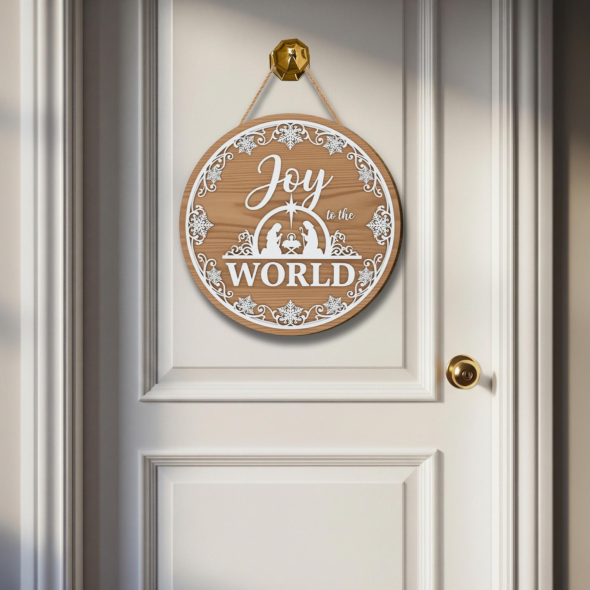 Joy to the World Door Sign - Nativity Christmas Hanger, Religious Holiday Decor