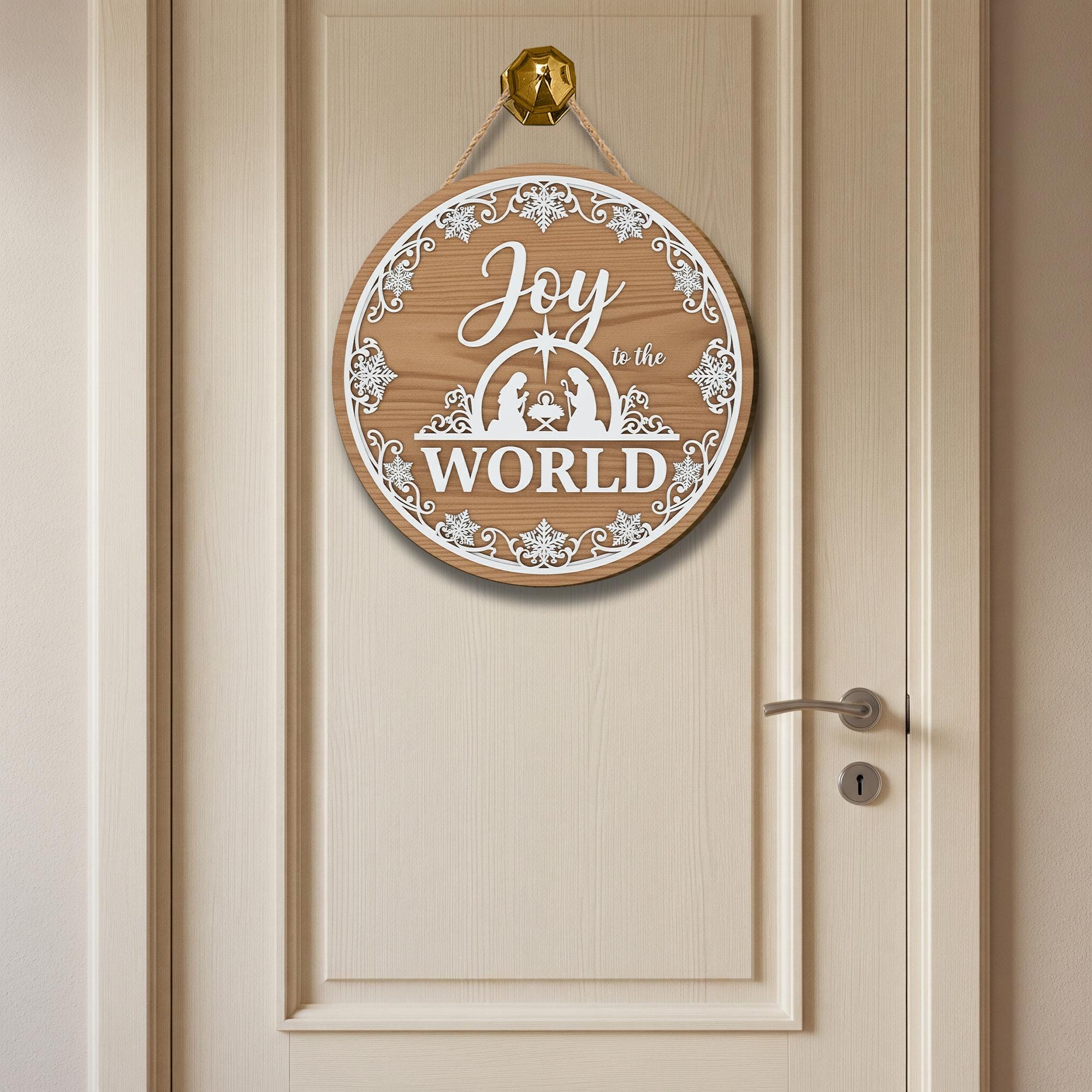 Joy to the World Door Sign - Nativity Christmas Hanger, Religious Holiday Decor