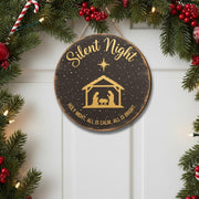 Silent Night Door Sign - Holy Night Nativity Christmas Hanger, Religious Holiday Decor