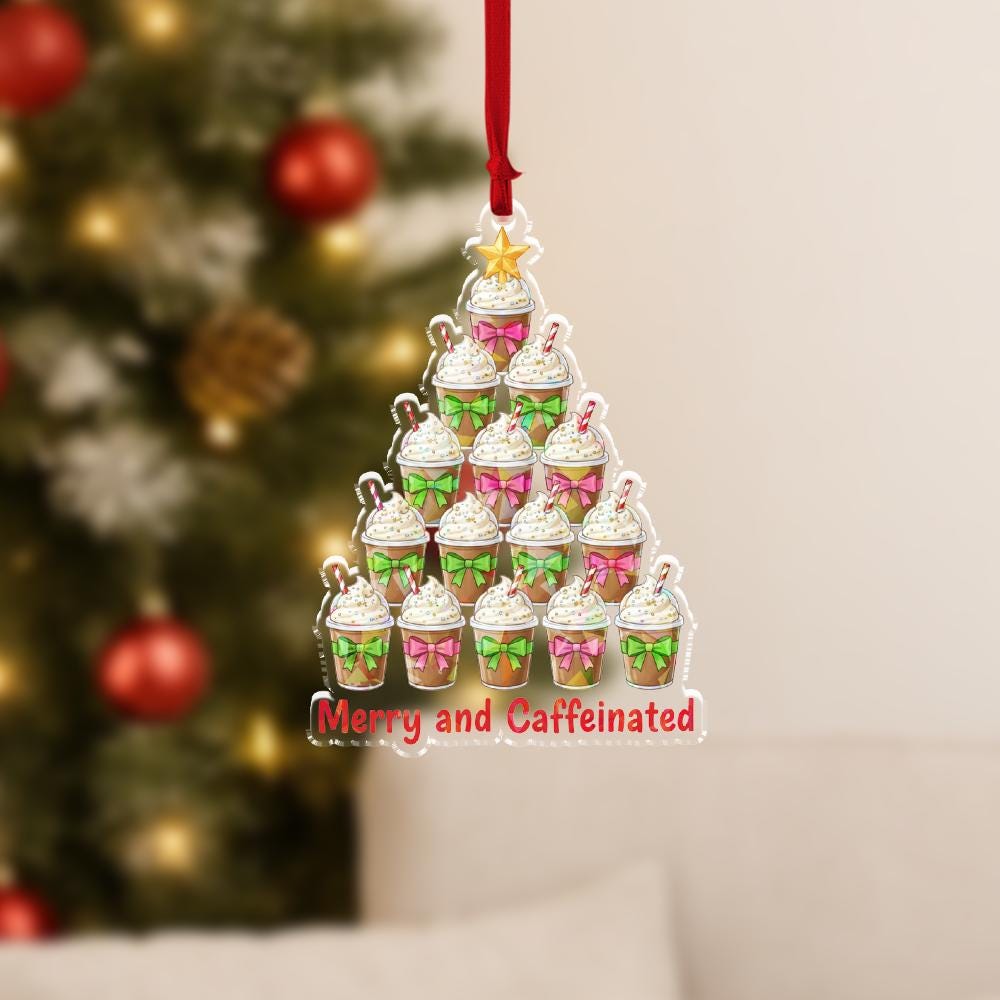 Merry and Caffeinated Ornament – Funny Coffee Christmas Tree Decoration