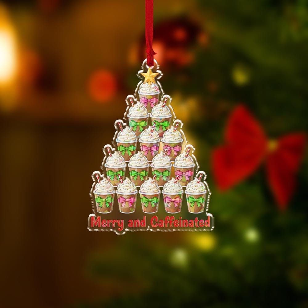 Merry and Caffeinated Ornament – Funny Coffee Christmas Tree Decoration