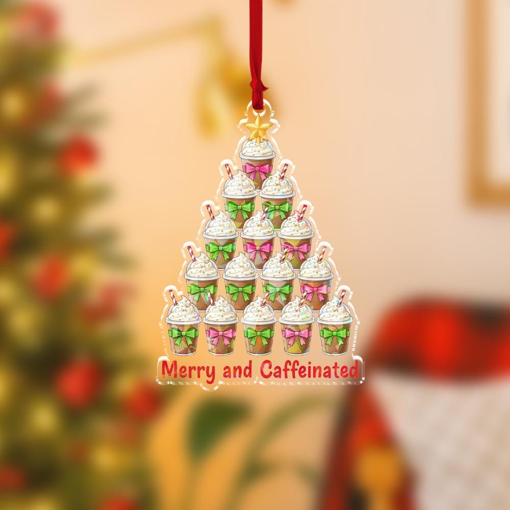 Merry and Caffeinated Ornament – Funny Coffee Christmas Tree Decoration