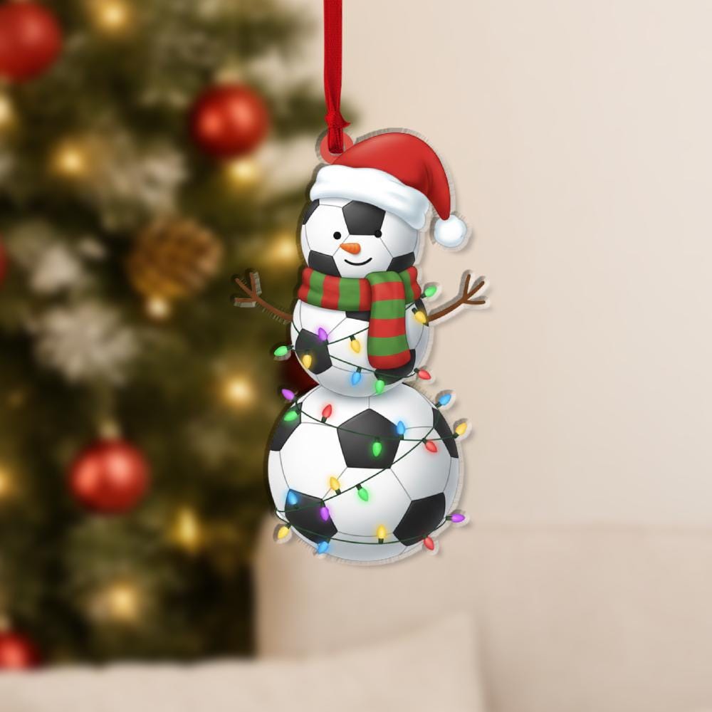 Soccer Snowman Ornament – Funny Sports Christmas Tree Decoration for Players
