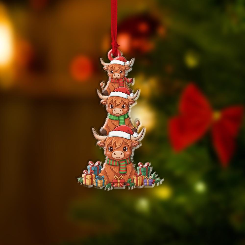 Highland Cow Christmas Ornament – Cute Holiday Tree Decoration for Farmhouse Lovers