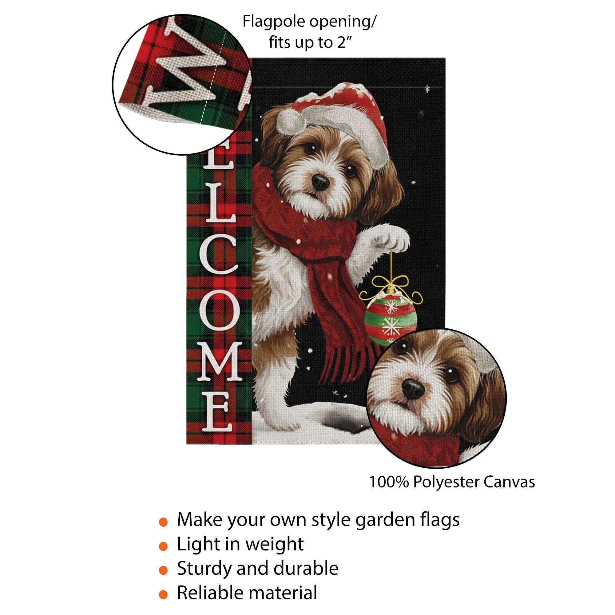 Christmas Garden Flag Dog Welcome | Holiday Outdoor Yard Banner | Winter Plaid Pet Decoration