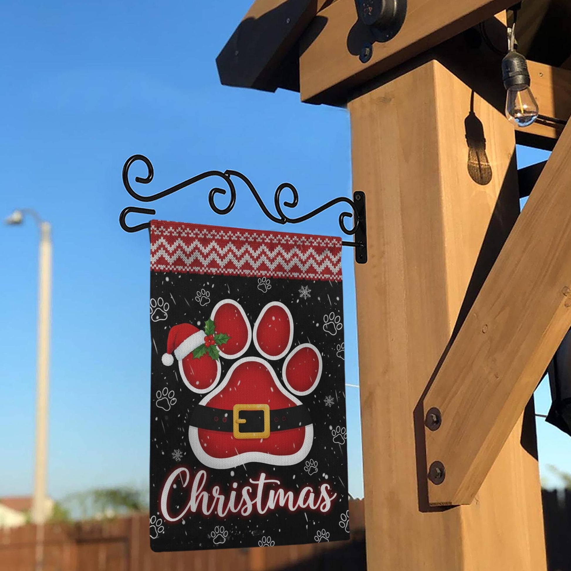 Christmas Garden Flag: Paw Print Santa Belt Holiday Decor