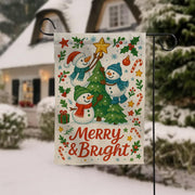 Merry and Bright Garden Flag – Christmas Snowman Outdoor Holiday Yard Decoration