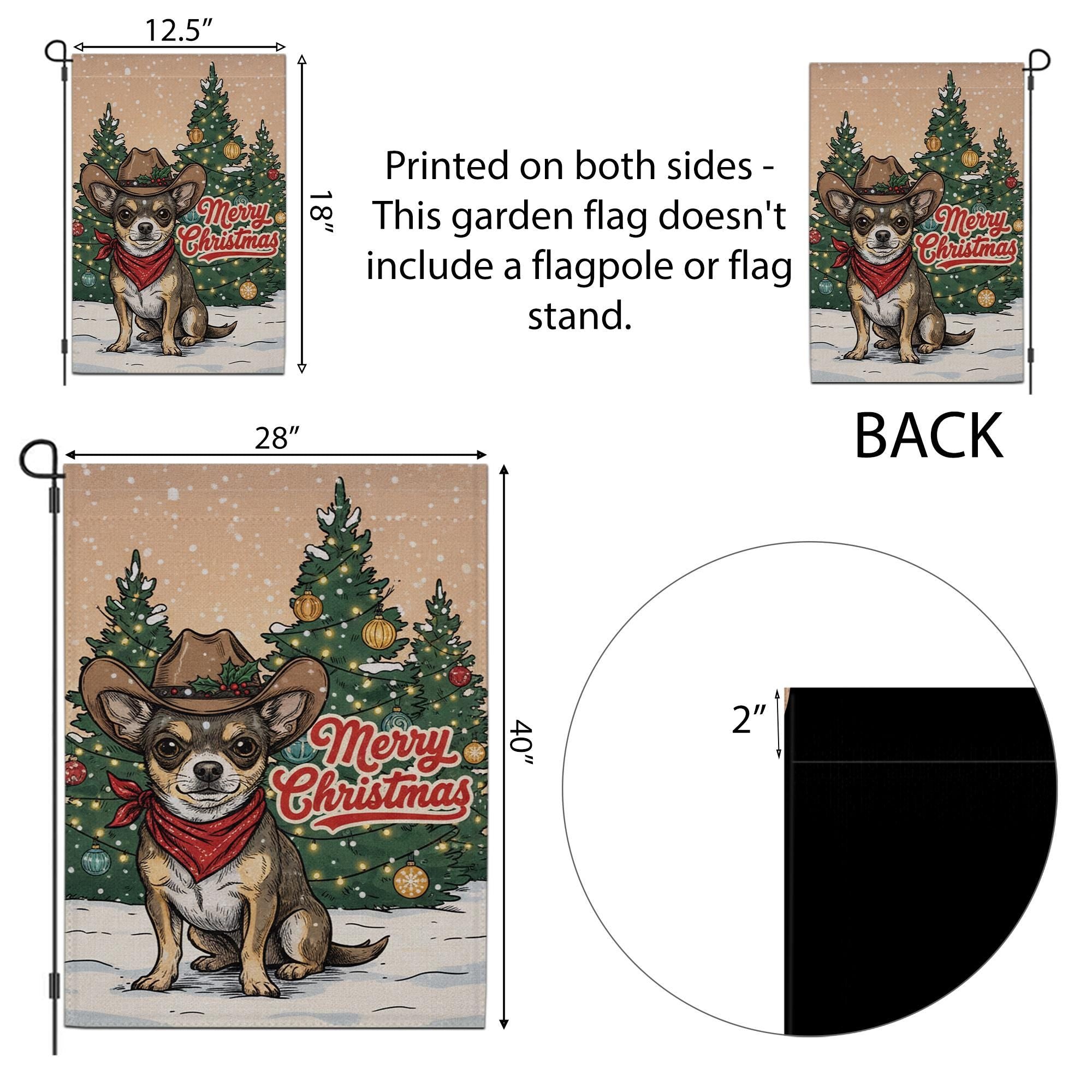 Christmas Garden Flag Chihuahua Dog Cowboy Hat | Holiday Outdoor Yard Banner | Western Pet Winter Decoration