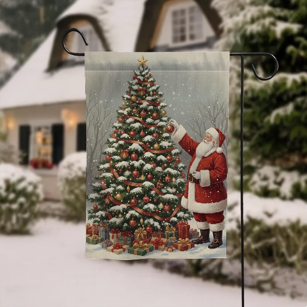 Santa Claus Garden Flag – Christmas Tree Outdoor Holiday Yard Decoration