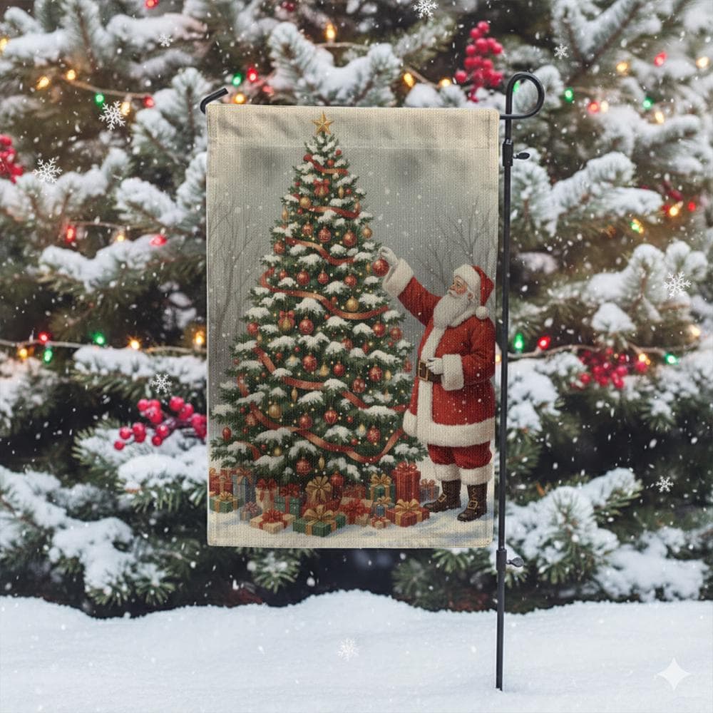 Santa Claus Garden Flag – Christmas Tree Outdoor Holiday Yard Decoration