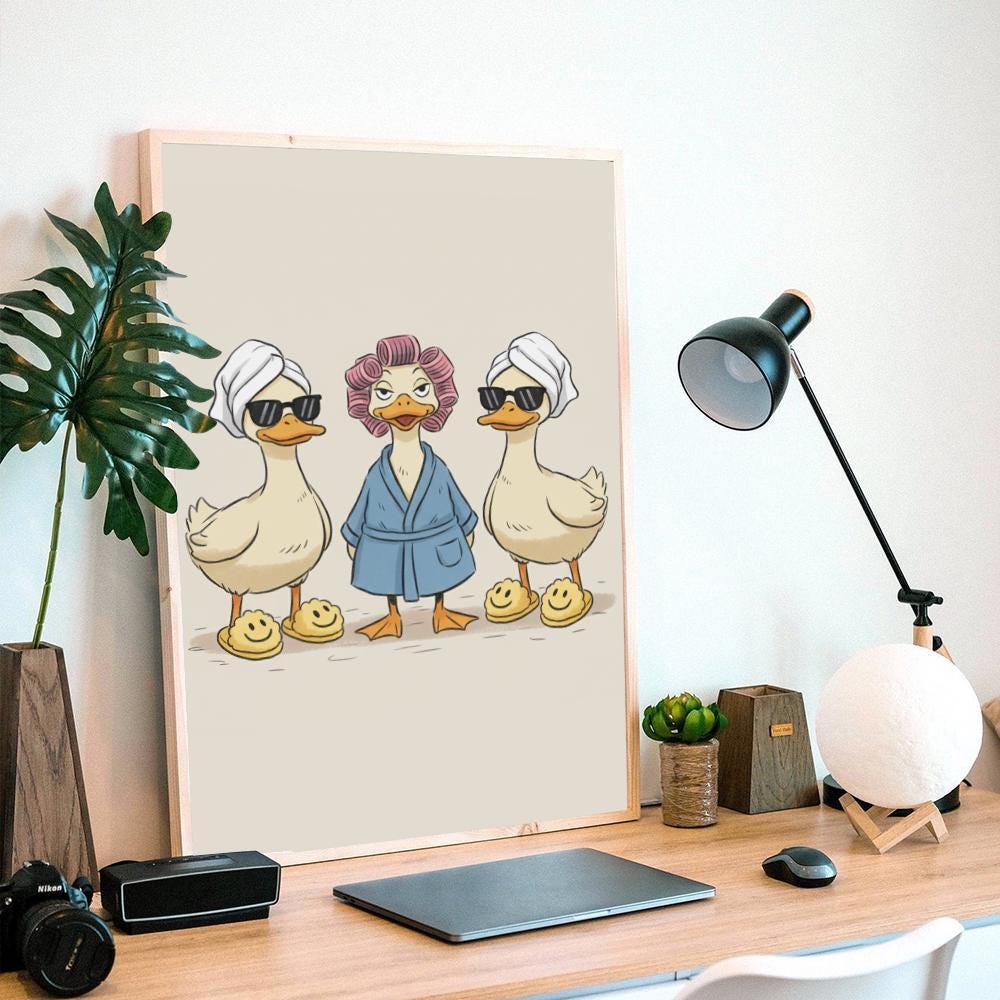 Funny Duck Poster – Spa Bathroom Wall Art with Quirky Duck Print