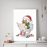 Funny Duck Christmas Poster – Quirky Holiday Bathroom Wall Art Print