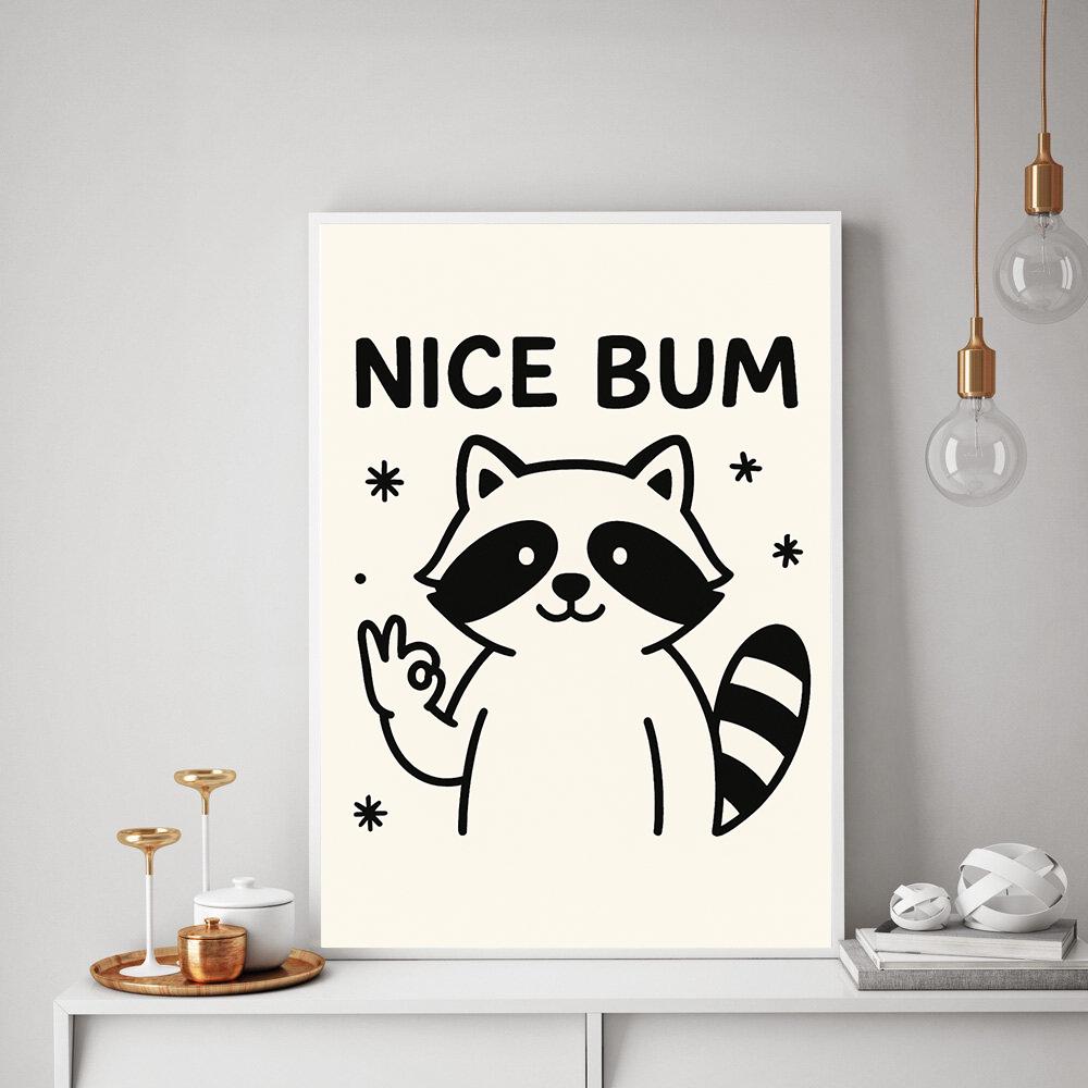 Nice Bum Raccoon Poster – Funny Bathroom Wall Art Print for Home Decor