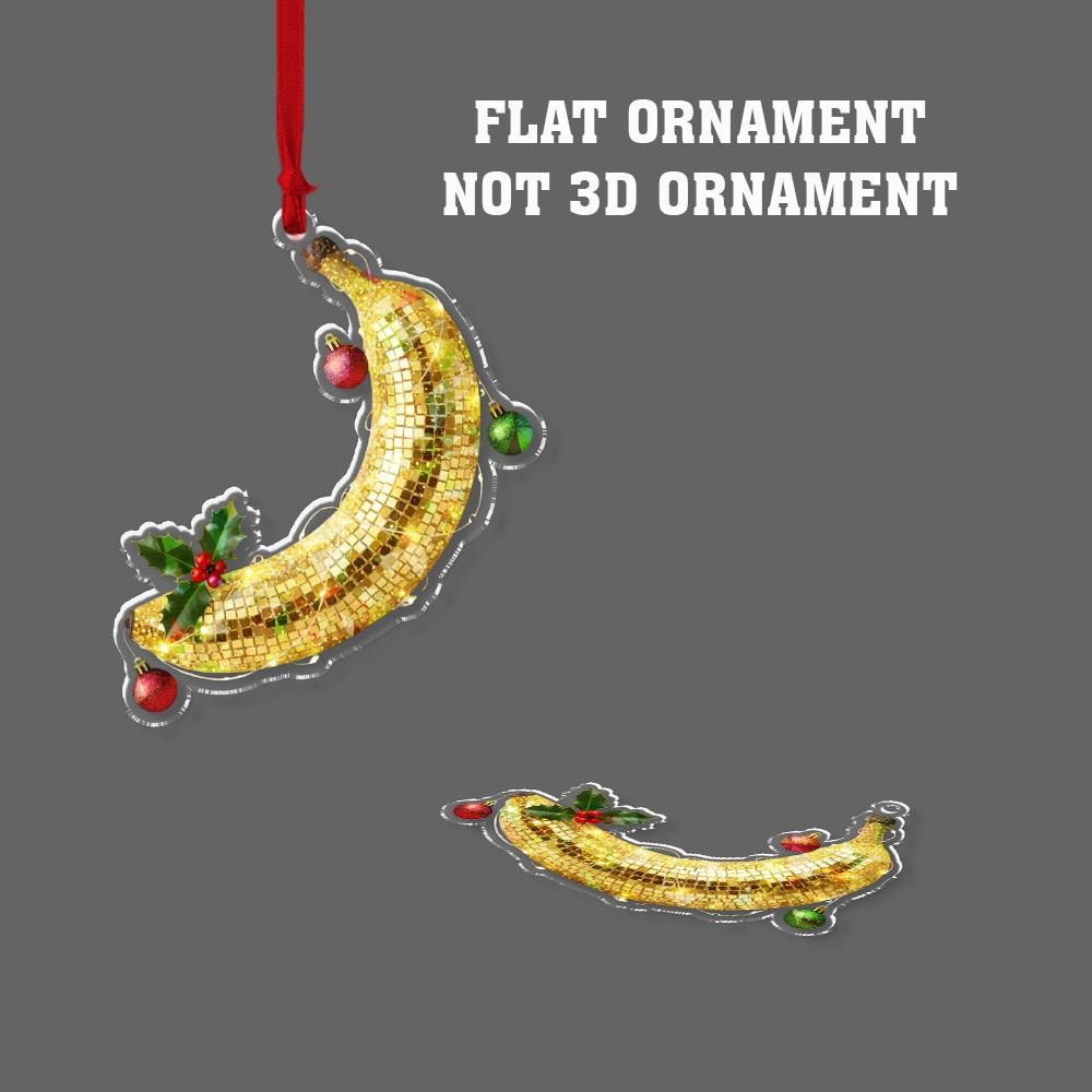 Personalized Acrylic Ornament – Disco Banana with Holly & Baubles – Tree Hanging Decoration