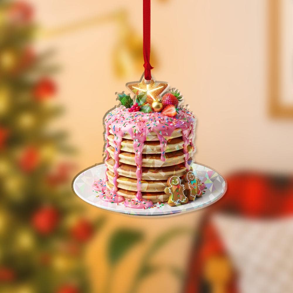 Personalized Acrylic Ornament – Stack of Pancakes with Syrup & Berries – Tree Hanging Decoration