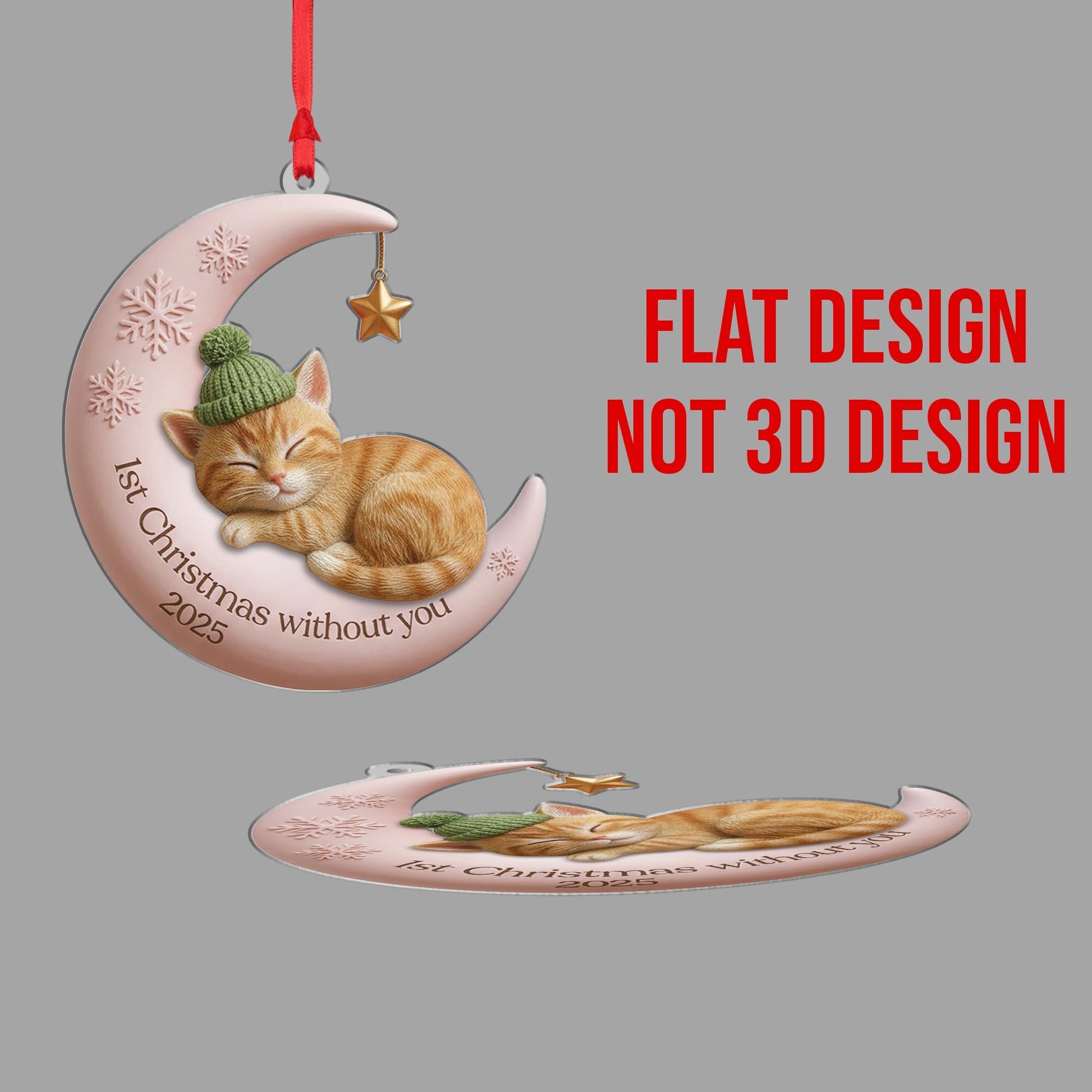 Cat Memorial Ornament – Moon and Star Pet Loss Christmas Decoration