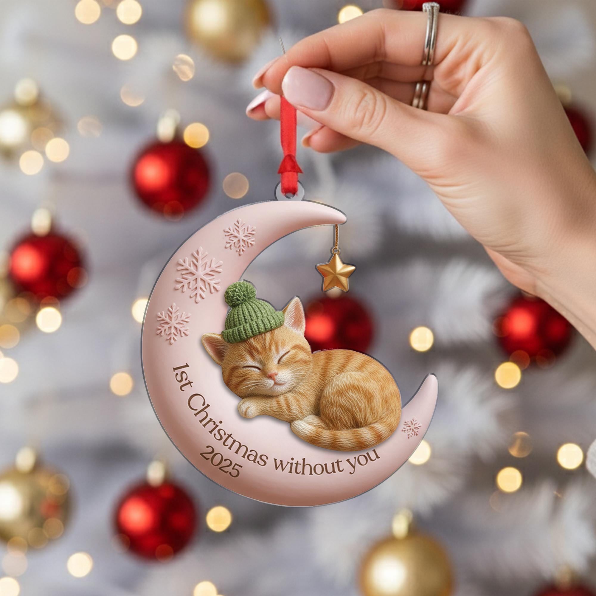 Cat Memorial Ornament – Moon and Star Pet Loss Christmas Decoration