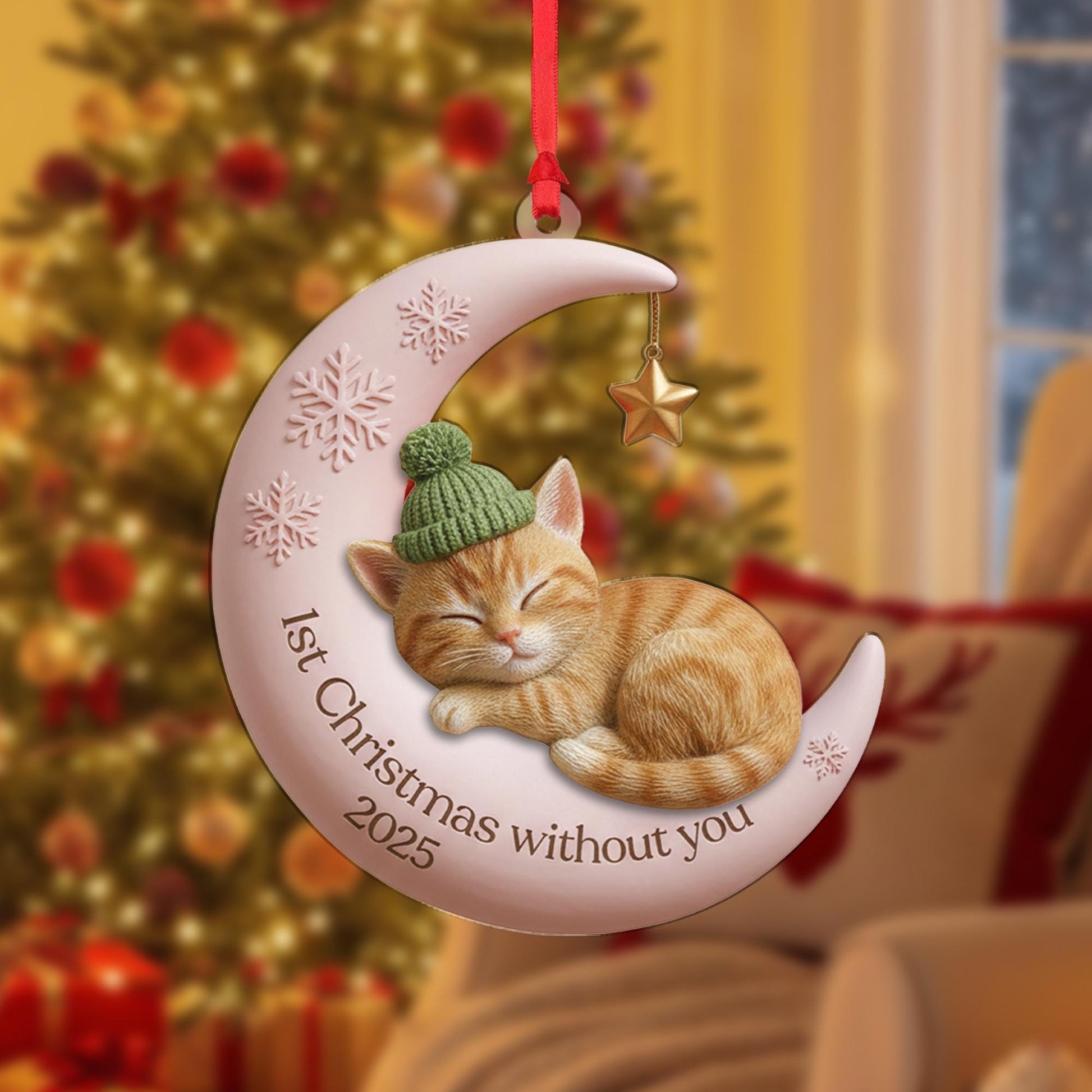 Cat Memorial Ornament – Moon and Star Pet Loss Christmas Decoration