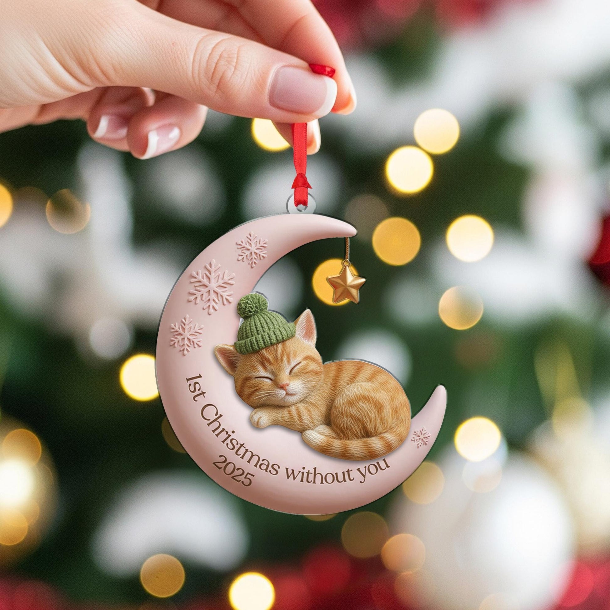 Cat Memorial Ornament – Moon and Star Pet Loss Christmas Decoration