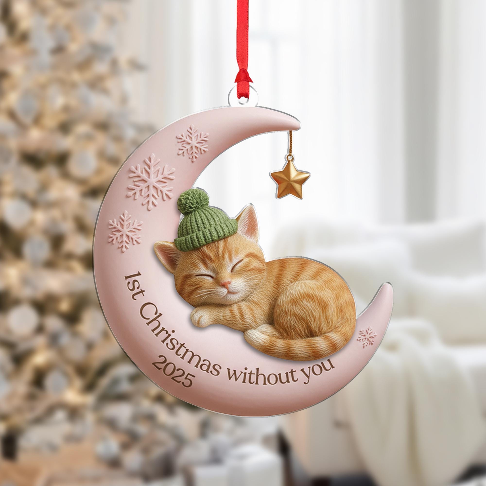 Cat Memorial Ornament – Moon and Star Pet Loss Christmas Decoration