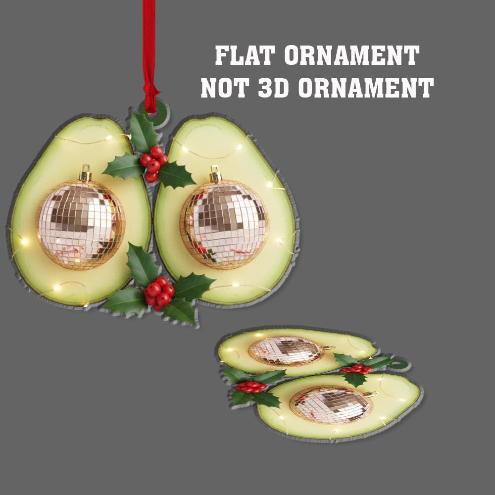 Personalized Acrylic Ornament – Avocado Halves with Disco Baubles – Tree Hanging Decoration