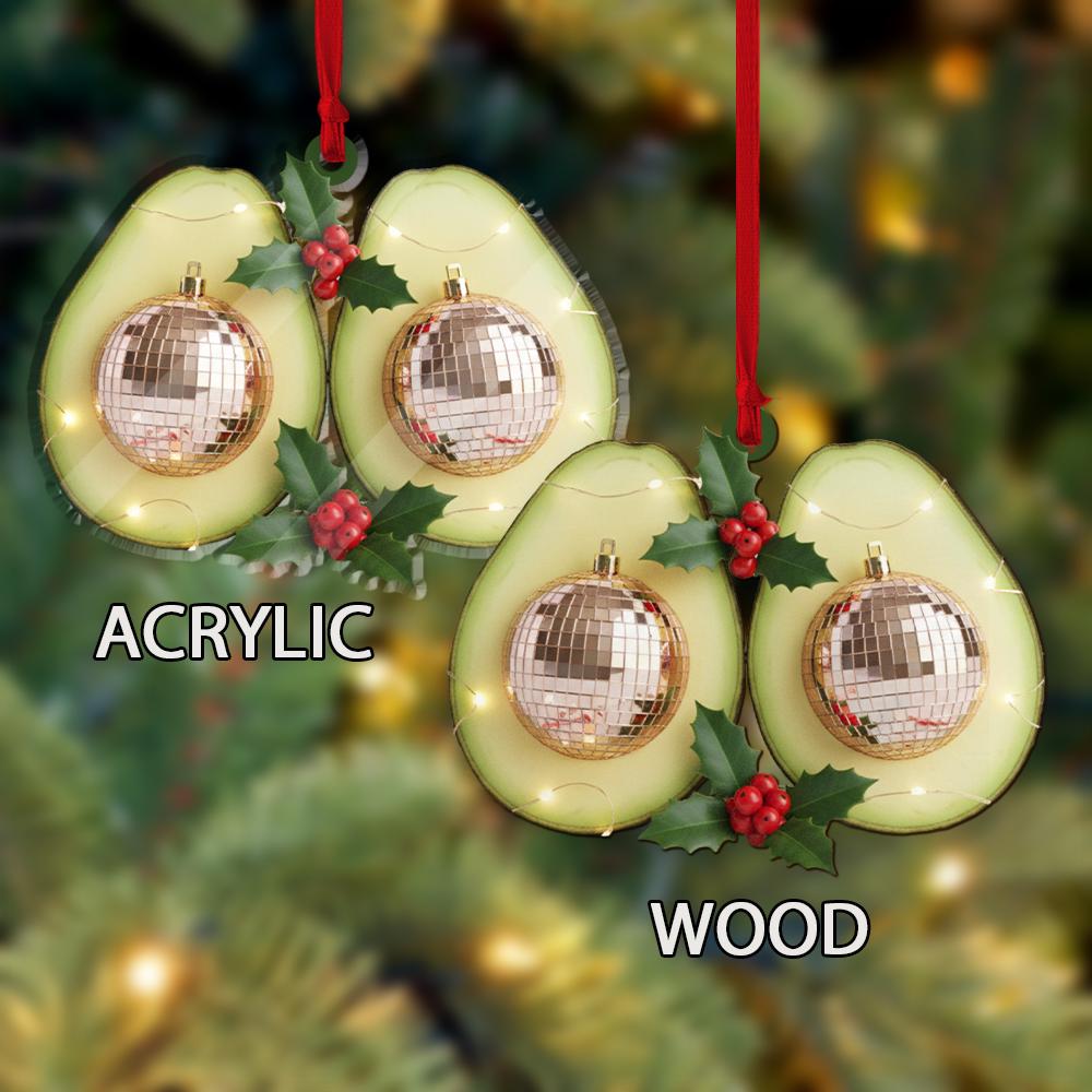 Personalized Acrylic Ornament – Avocado Halves with Disco Baubles – Tree Hanging Decoration