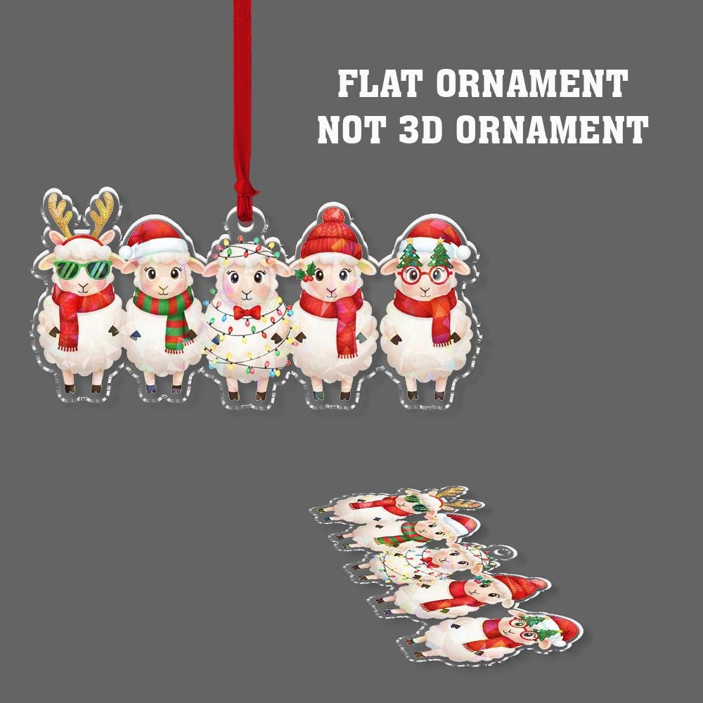 Acrylic Ornament – Row of Festive Sheep – Tree Hanging Decoration
