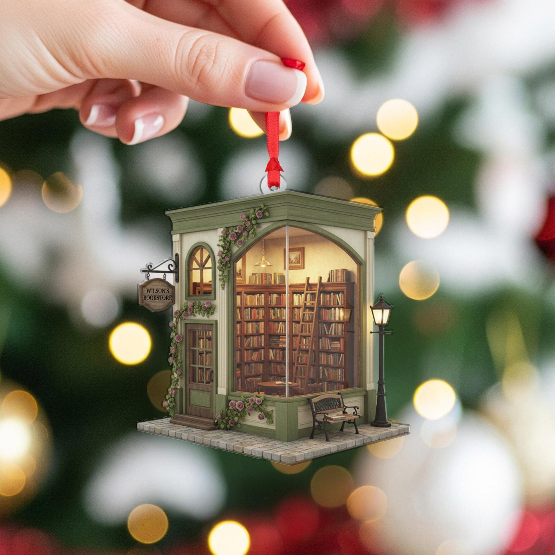 Bookstore Ornament – Miniature Book Shop Christmas Decoration