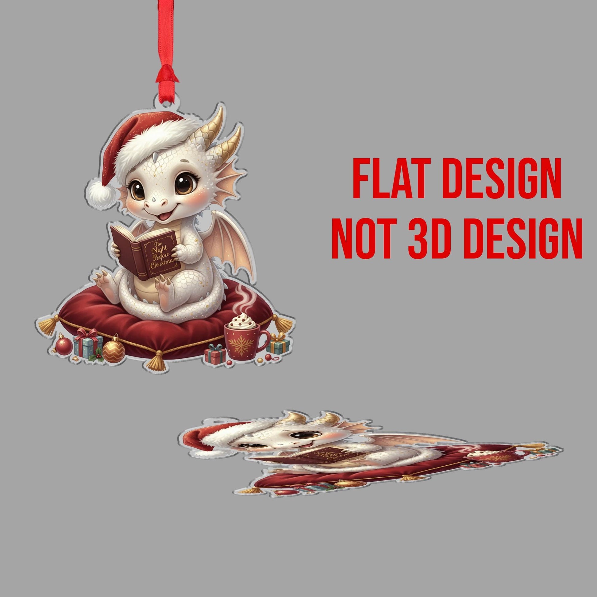 Dragon Ornament – Fantasy Christmas Decoration with Santa Hat and Book