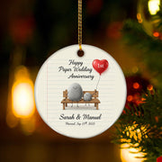 Personalized Ceramic Ornament – Stone Couple on Bench with Heart Balloon – Hanging Keepsake