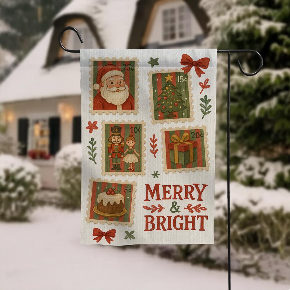 Polyester Garden Flag – Christmas Stamp Collage – Outdoor Holiday Decor