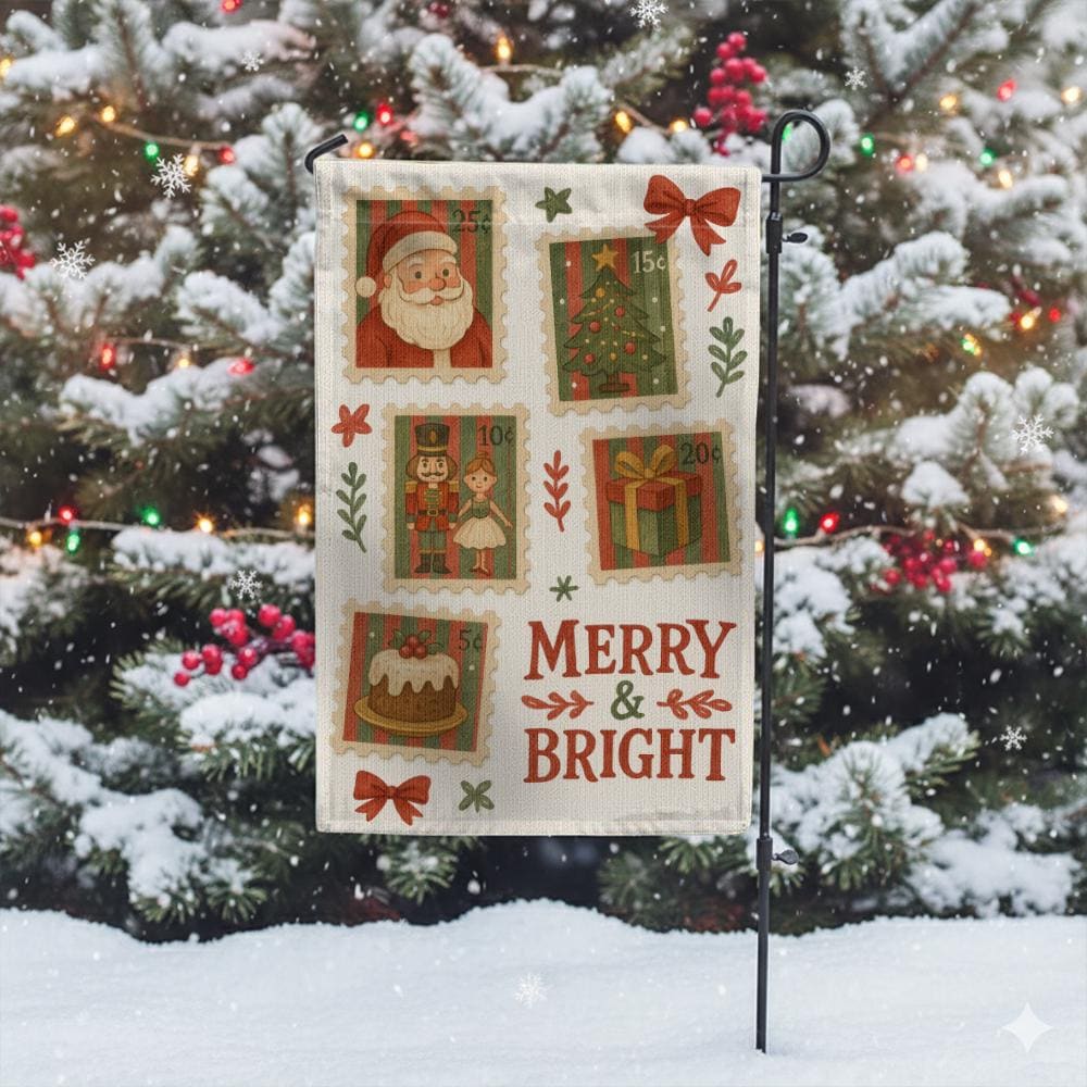 Polyester Garden Flag – Christmas Stamp Collage – Outdoor Holiday Decor