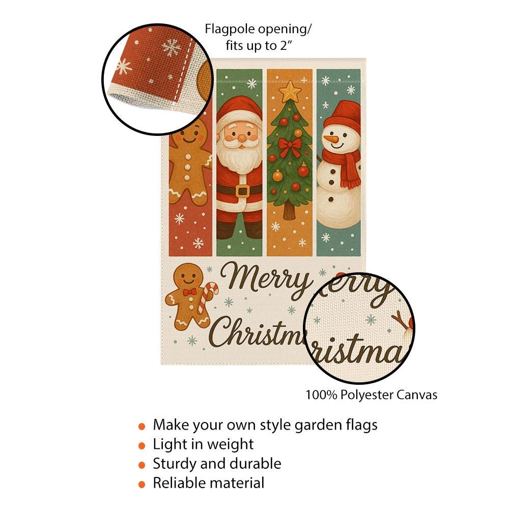 Polyester Garden Flag – Christmas Santa, Tree, Snowman & Gingerbread – Outdoor Holiday Decor
