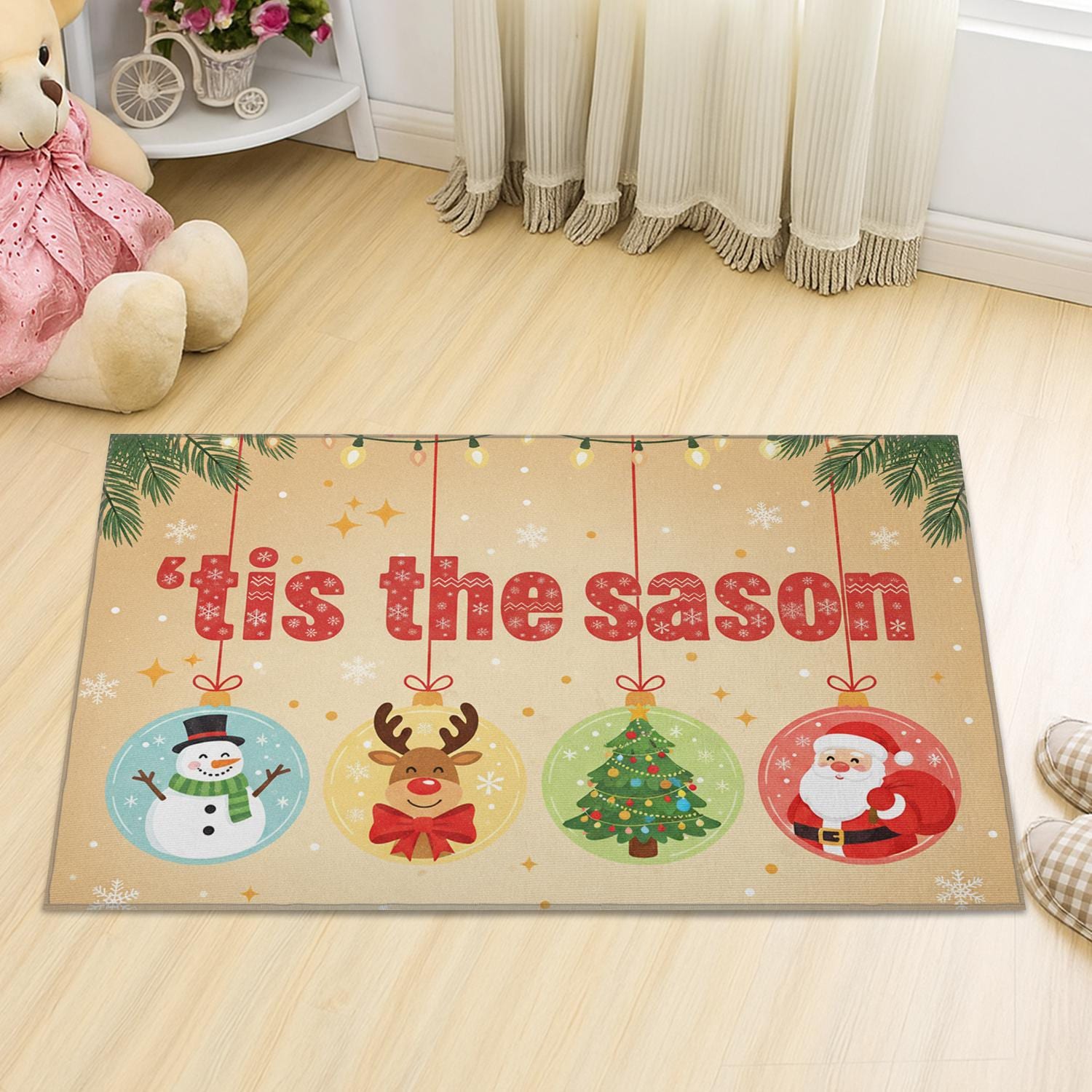 Coir Doormat – ’Tis the Season with Santa, Reindeer, Tree, Snowman – Outdoor Welcome Mat