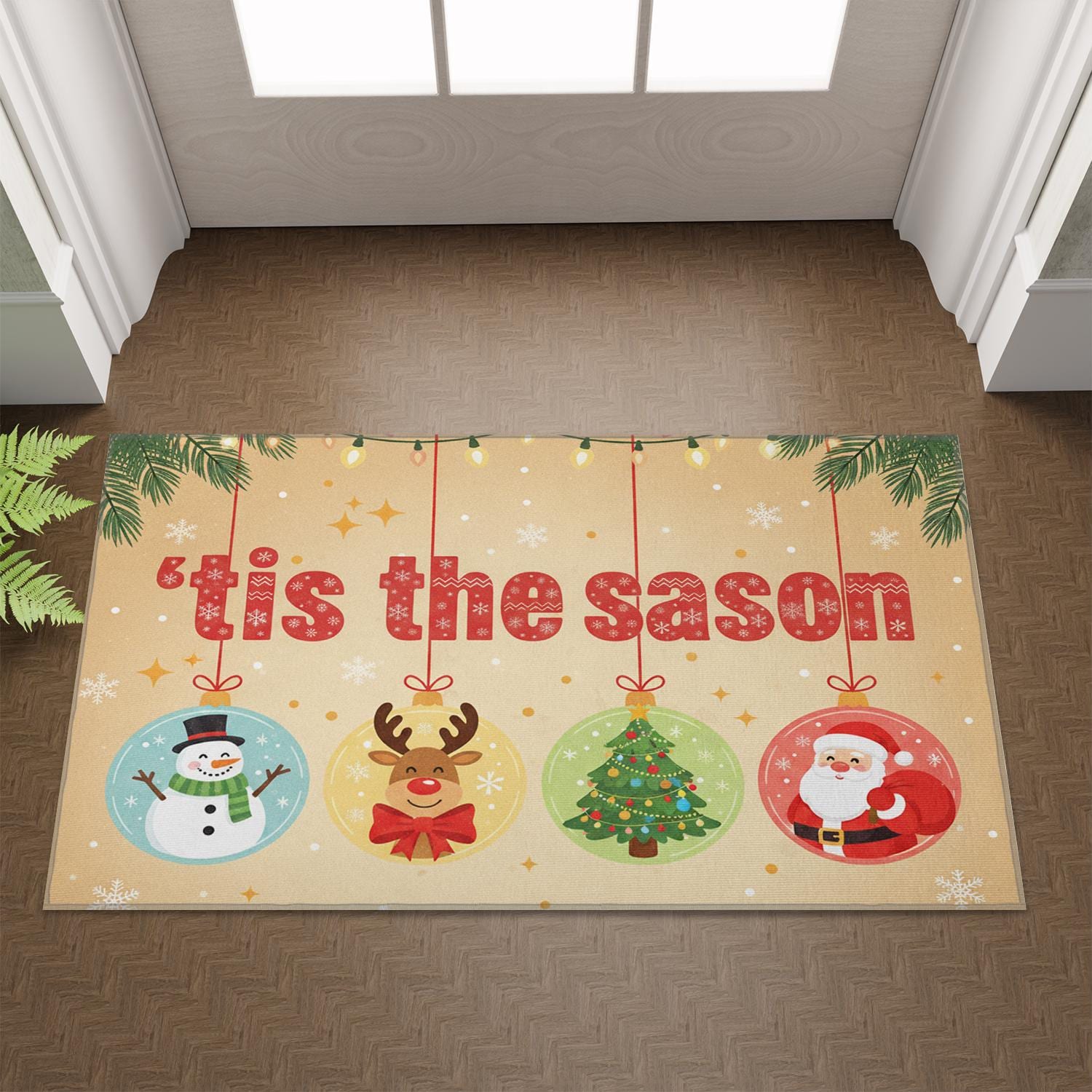 Coir Doormat – ’Tis the Season with Santa, Reindeer, Tree, Snowman – Outdoor Welcome Mat