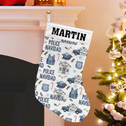 Custom Police Navidad Christmas Stocking with Name | Personalized Law Enforcement Holiday Decor