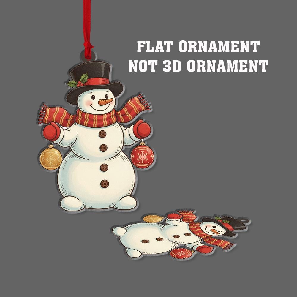 Personalized Acrylic Snowman Ornament: Holiday Tree Decoration with Red Scarf and Top Hat