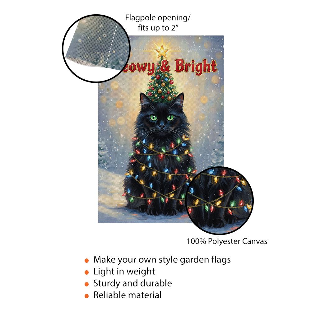 Polyester Garden Flag: Christmas Cat Decoration with Lights and Tree Design