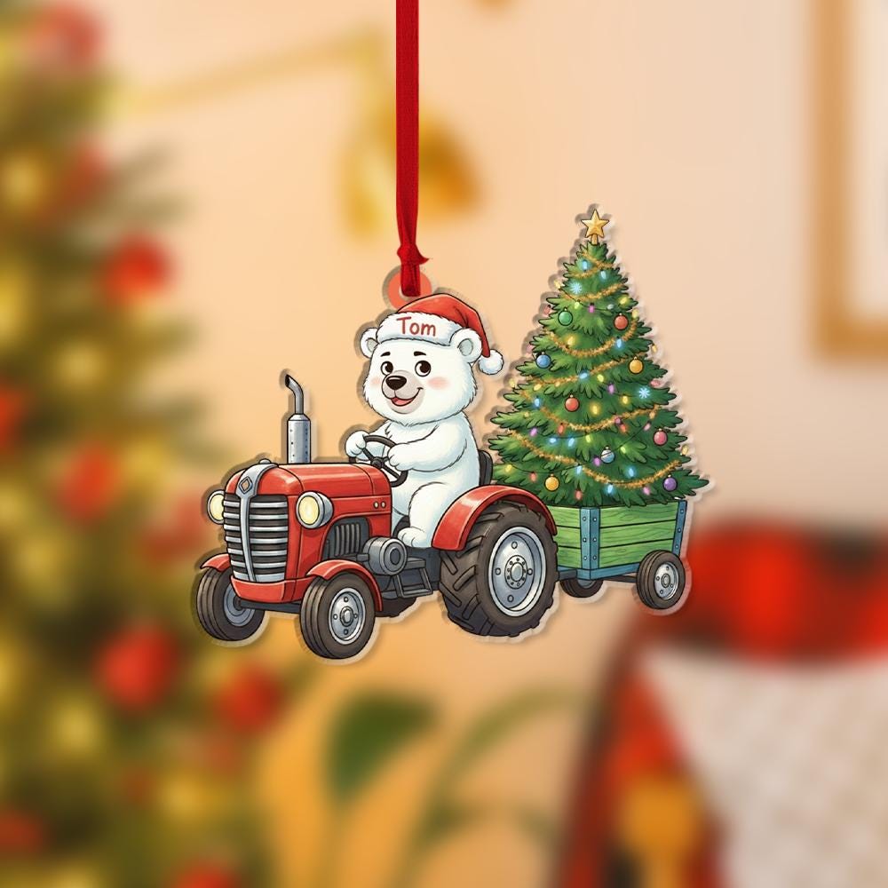 Personalized Polar Bear Tractor Christmas Ornament