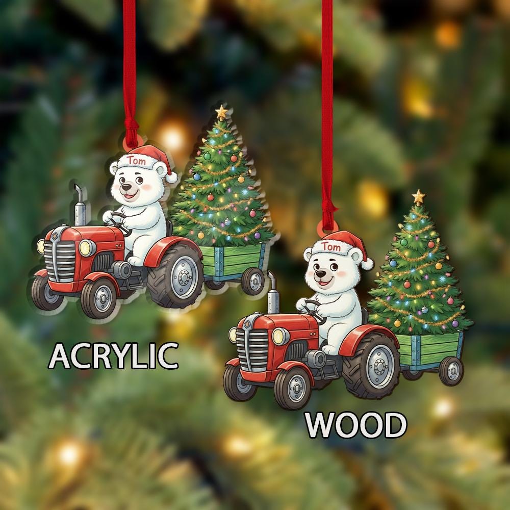 Personalized Polar Bear Tractor Christmas Ornament
