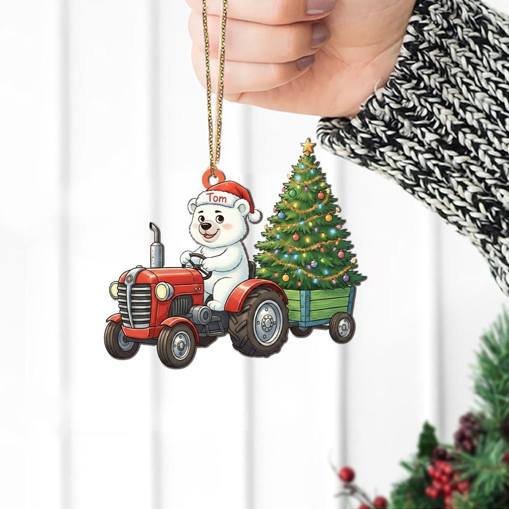 Personalized Polar Bear Tractor Christmas Ornament