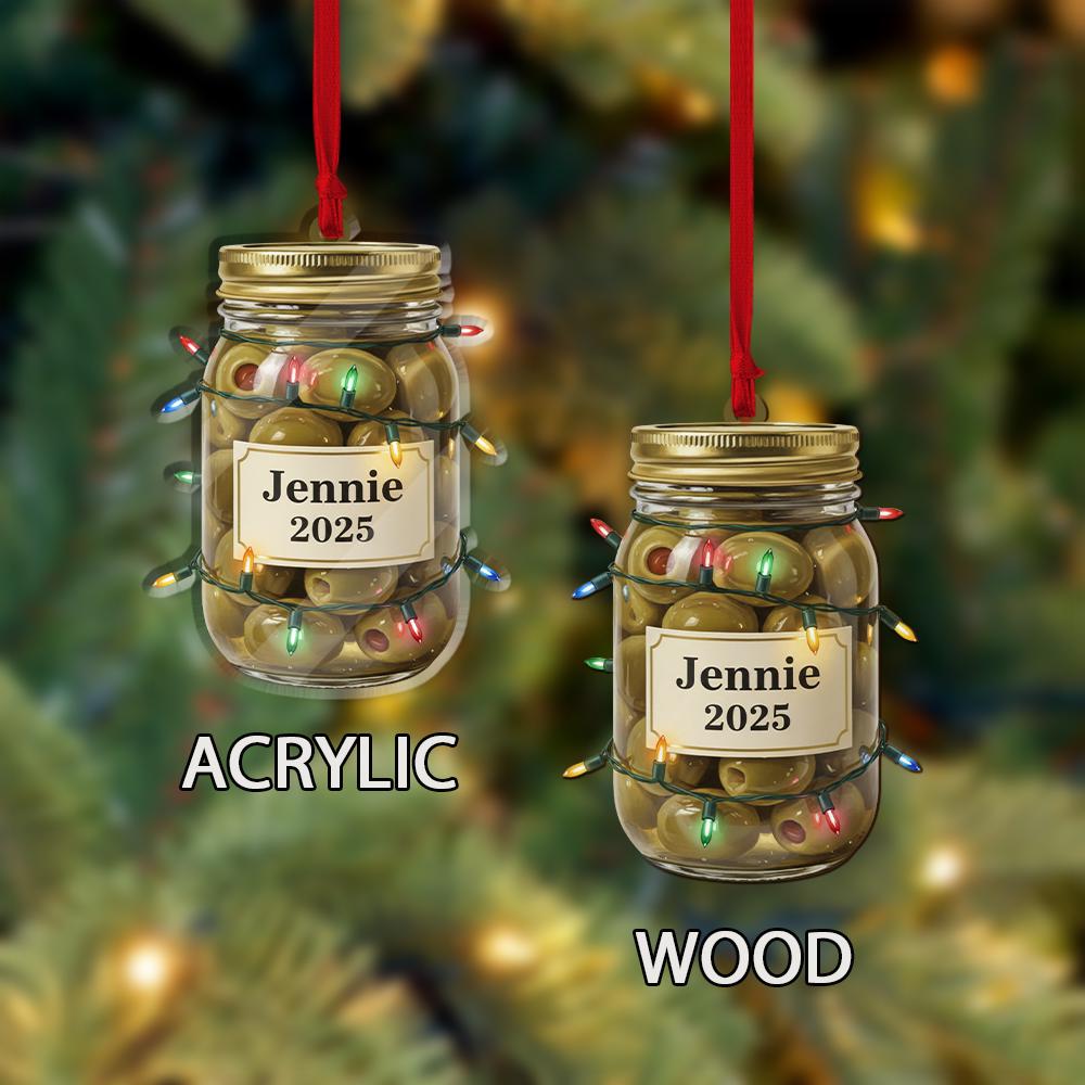 Custom Olive Jar Christmas Ornament with Name and Year | Personalized Holiday Tree Decoration