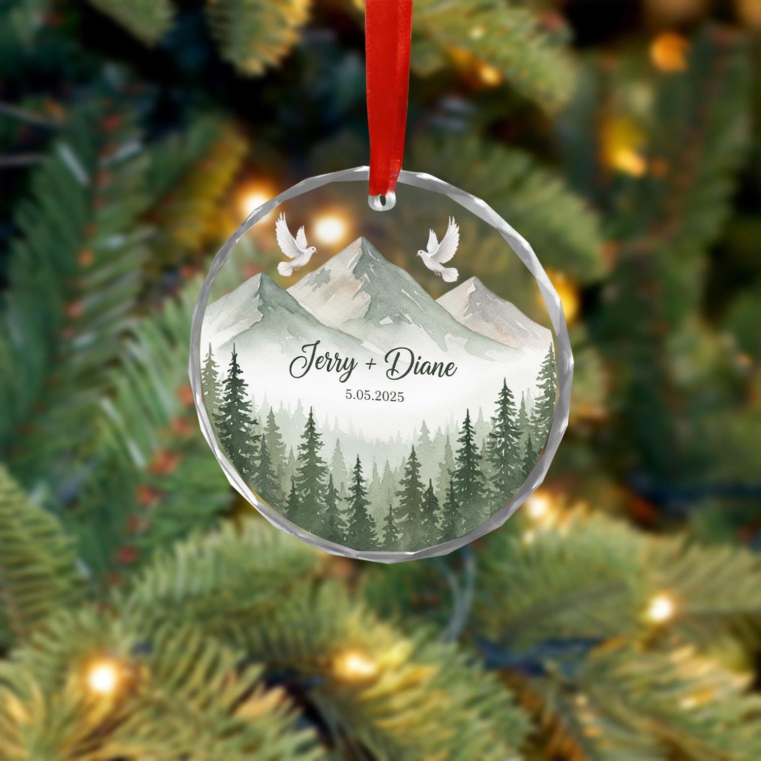 Custom Glass Ornament with Name and Date | Mountain and Dove Personalized Christmas Tree Decoration