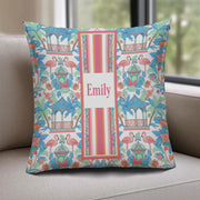Custom Tropical Flamingo Pillow with Insert | Personalized Cushion with Name and Colorful Garden Design