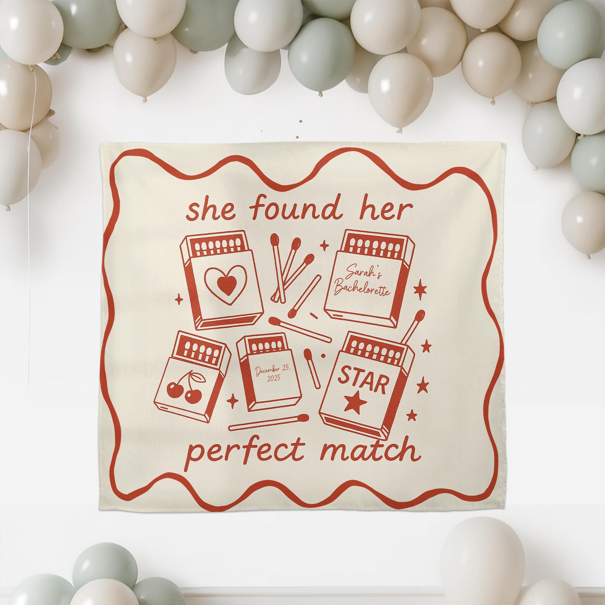 Custom Matchbox Tapestry with Text – Personalized Wall Hanging for Wedding or Bachelorette Party